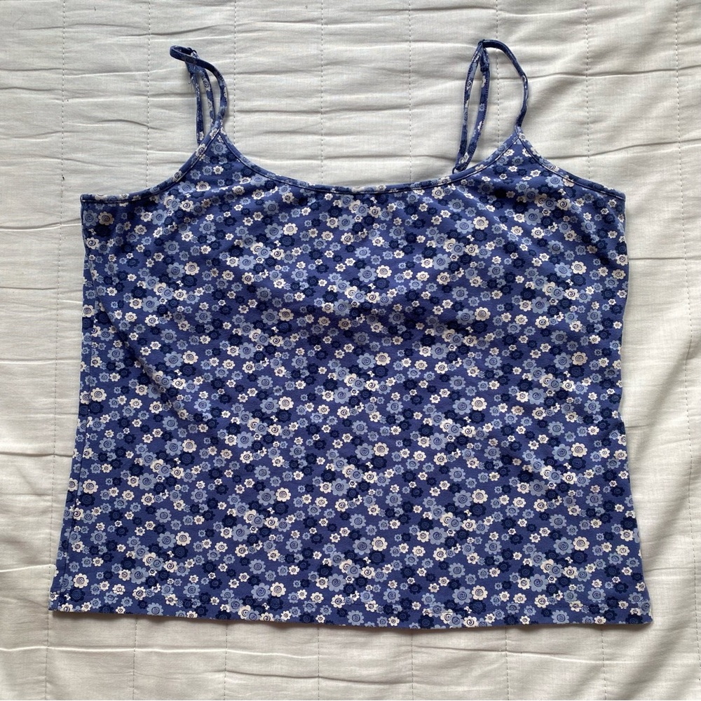 Blue Floral Spaghetti Strap Tank Top